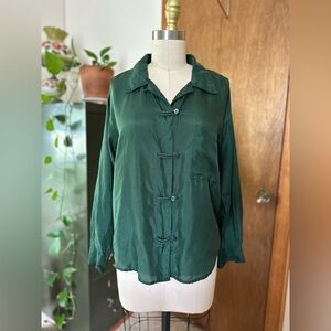 Emerald Green Silk button down shirt